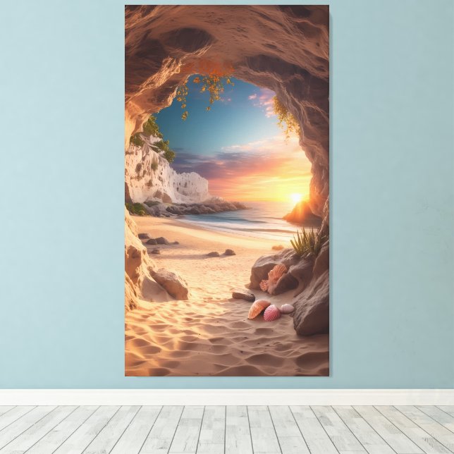 Lienzo Secret Cove at Sunset — A Hidden Beach Escape (Insitu (piso de madera))
