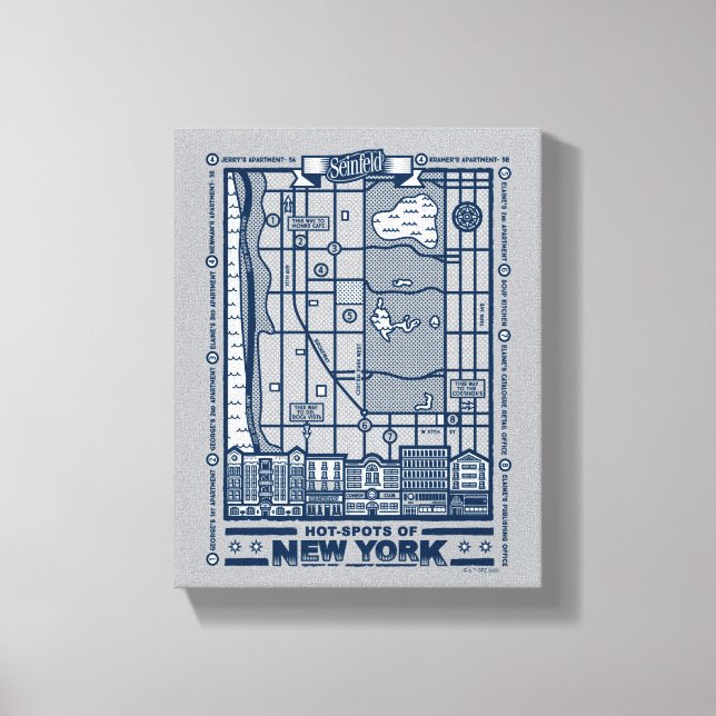 Lienzo Seinfeld | Puntos calientes del mapa de Nueva York (Anverso)