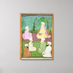 Lienzo Seis hombres sagrados musulmanes sentados en una t