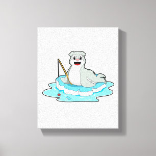 Lienzo Sello en la pesca con barra de pesca