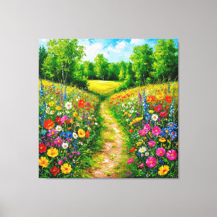 Lienzo Sendero de flores silvestres a través de un verano