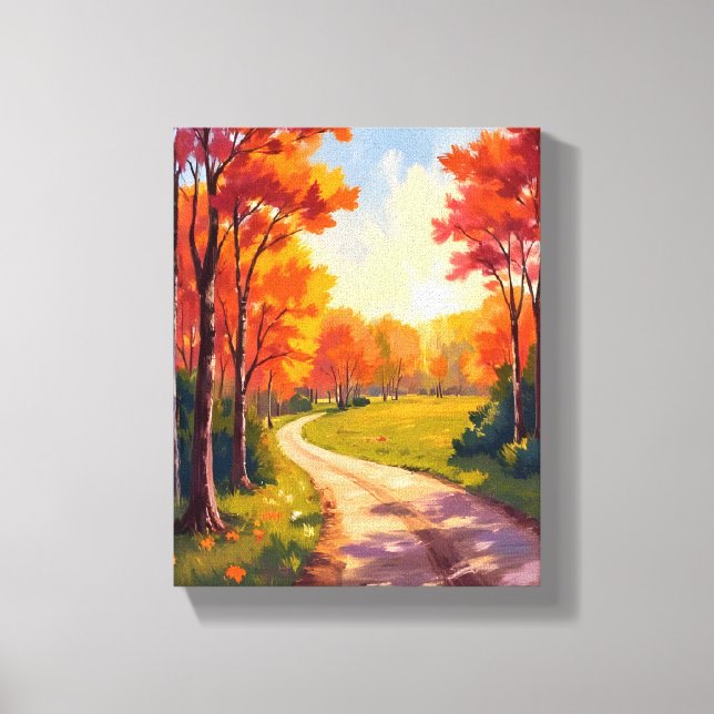 Lienzo Sendero de Otoño | Paisaje Natural de Follaje Rojo (Anverso)