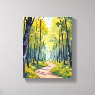 Lienzo Sendero de primavera   Bosque verde acuarela natur