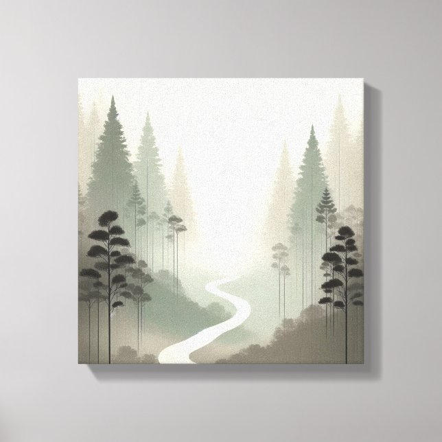 Lienzo Sendero del bosque místico en minimalismo de niebl (Anverso)