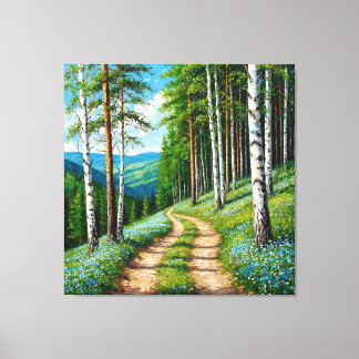 Lienzo Sendero forestal escénico entre abedules