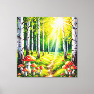 Lienzo Sendero Sereno del Bosque con Abedules Iluminados