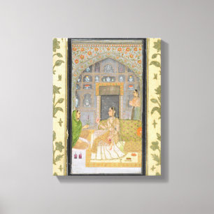 Lienzo Señora asentada en un pabellón con los asistente