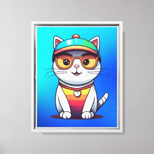 Lienzo Sentado Gato Con Gafas Y Gorra