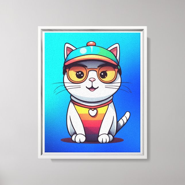 Lienzo Sentado Gato Con Gafas Y Gorra (Anverso)