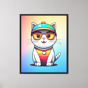 Lienzo Sentado Gato Con Gafas Y Gorra