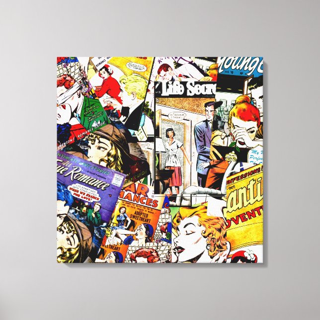 Lienzo Sepia Romance Comic Book Cover Jumble Collage (Anverso)