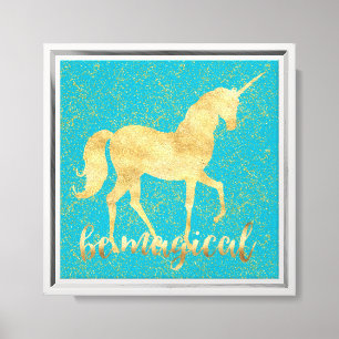 Lienzo Ser Unicornio Azul Acuático Dorado Mágico