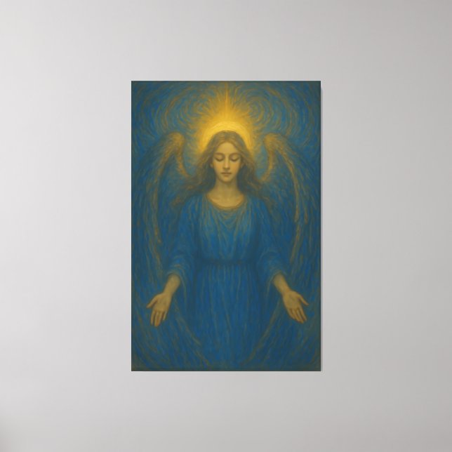 Lienzo Seraphic Blue Angel – Golden Halo Guardian (Anverso)