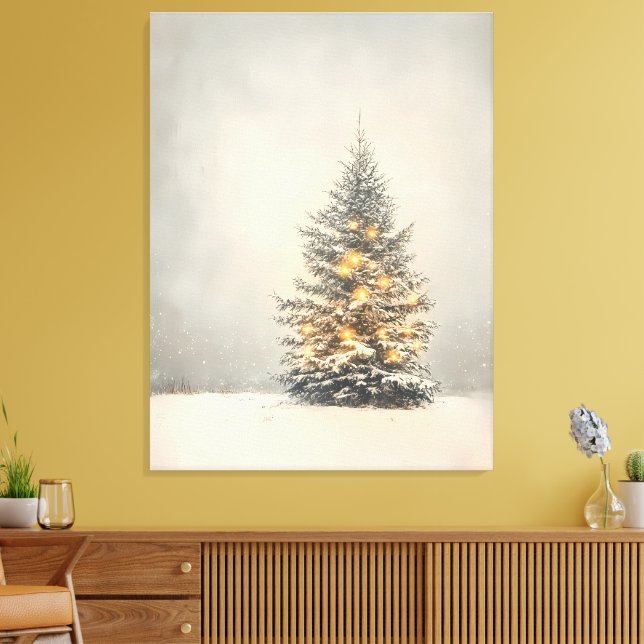 Lienzo Serene árbol de Navidad nevado con brillo dorado (Insitu (Sala de estar))
