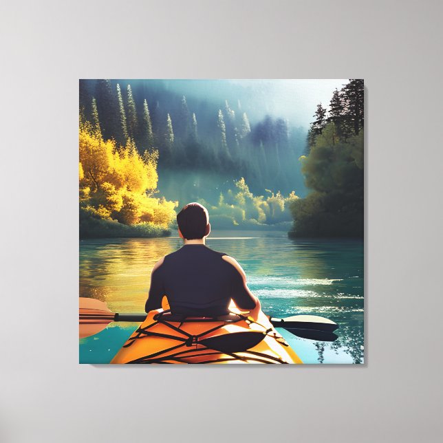 Lienzo Serene Kayaking Scene | Hombre en Kayak en las mon (Anverso)