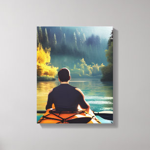Lienzo Serene Kayaking Scene   Hombre en Kayak en las mon