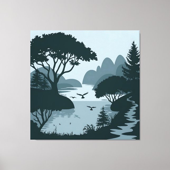 Lienzo Serene Lakeside Silhouette (Anverso)