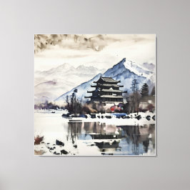 Lienzo Serene Mountain Pagoda (Winter)