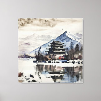 Lienzo Serene Mountain Pagoda (Winter) 