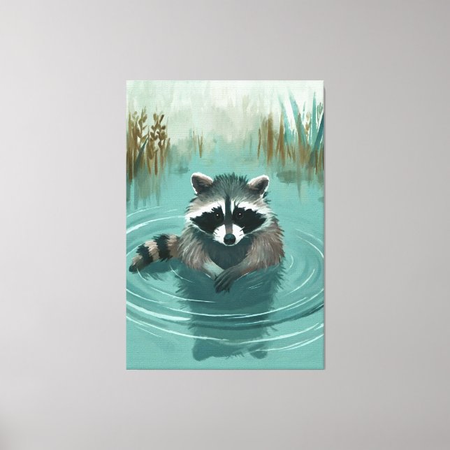 Lienzo Serene Raccoon en aguas tranquilas (Anverso)