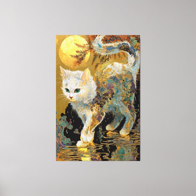 Lienzo Serene Rinpa Cat | Zen de oro japonés (Anverso)