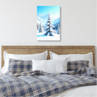 Lienzo Serene Snowy Mountain Landscape & Winter Pine Tree