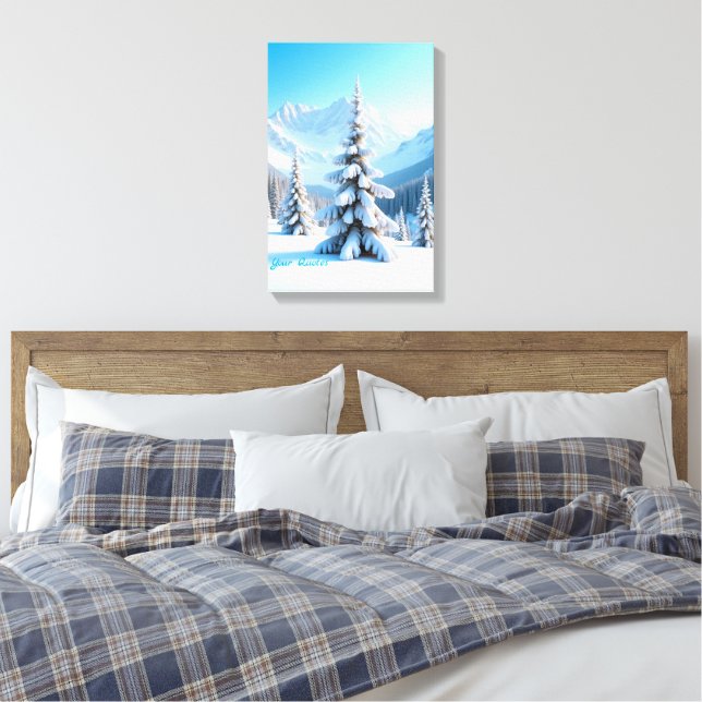 Lienzo Serene Snowy Mountain Landscape & Winter Pine Tree (Insitu(Dormitorio))