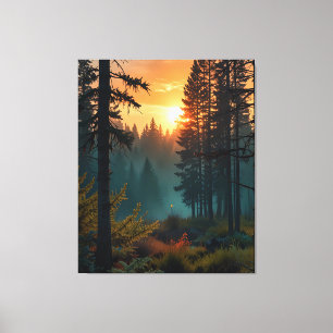 Lienzo Serene Sunrise in Forest - Mystical Nature Art