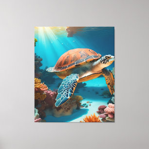 Lienzo Serene tortuga marina 3D en el océano -Tranquila l