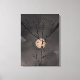 Lienzo Serenidad a la luz de la luna: Silhouette de árbol