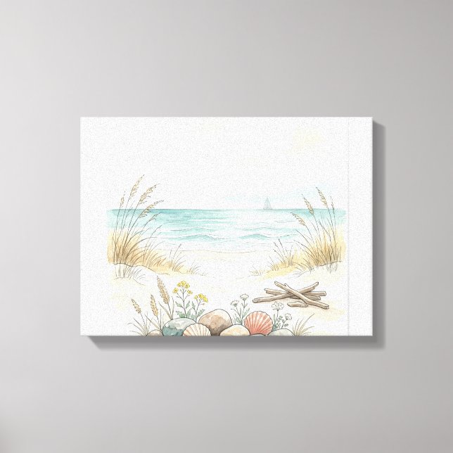 Lienzo Serenidad Costera de Verano – Conchas de Playa Dib (Anverso)