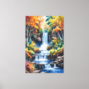 Lienzo Serenidad de Cascada de Otoño - Paisaje en Acuarel