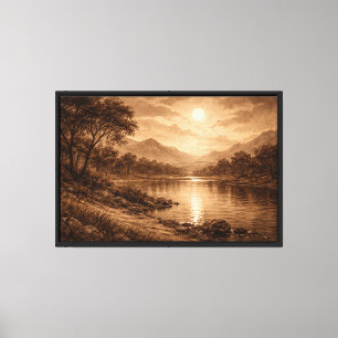 Lienzo Serenidad del río sepia dorado