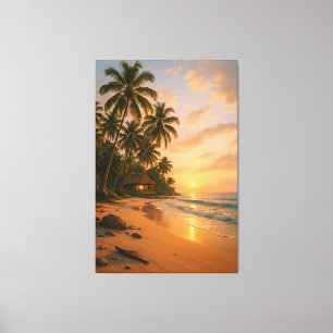 Lienzo Serenidad Dorada - Sunset de playa tropical