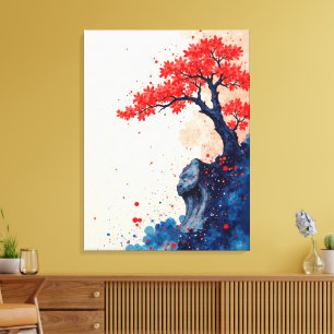Lienzo Serenidad en Rojo: Bonsai en Cliffside