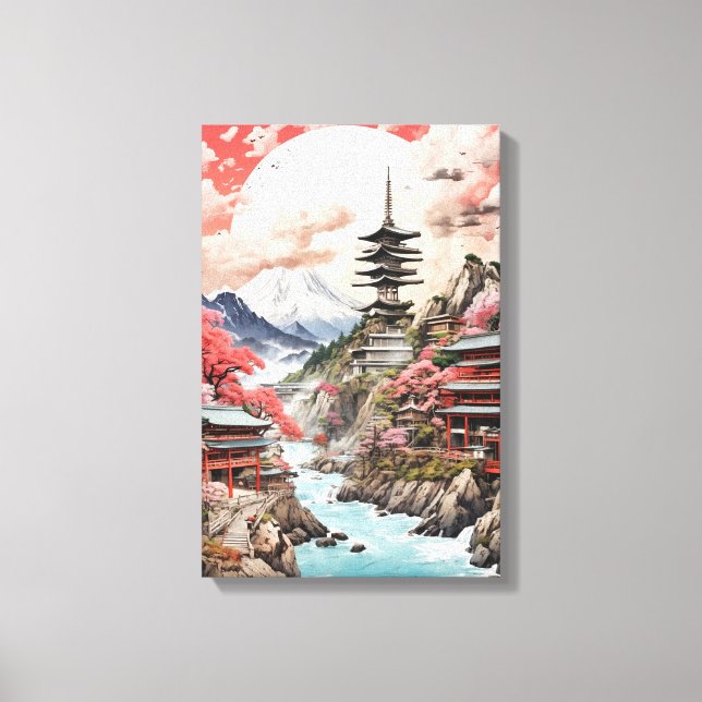 Lienzo Serenidad Sakura - Paisaje japonés tradicional (Anverso)