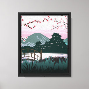 Lienzo Sereno paisaje japonés de flor de cerezo elegante