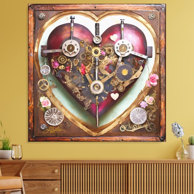 Lienzo Serie Steampunk Corazón Rojo Buff (Insitu (Sala de estar))