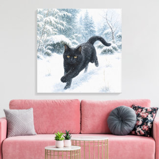 Lienzo series_4_7|Winter Snow Cat Square Japanese Art