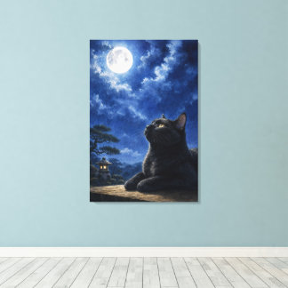Lienzo series_4_8|Full Moon Night Black Cat Japanese Art