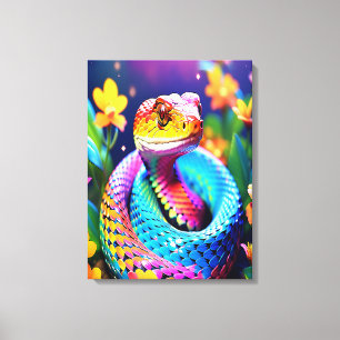 Lienzo Serpiente de Cobra con rosa y amarillo turquesa vi