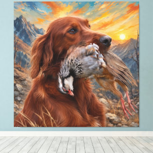 Lienzo Setter Irlandés con Perdiz Chucar ,Arte