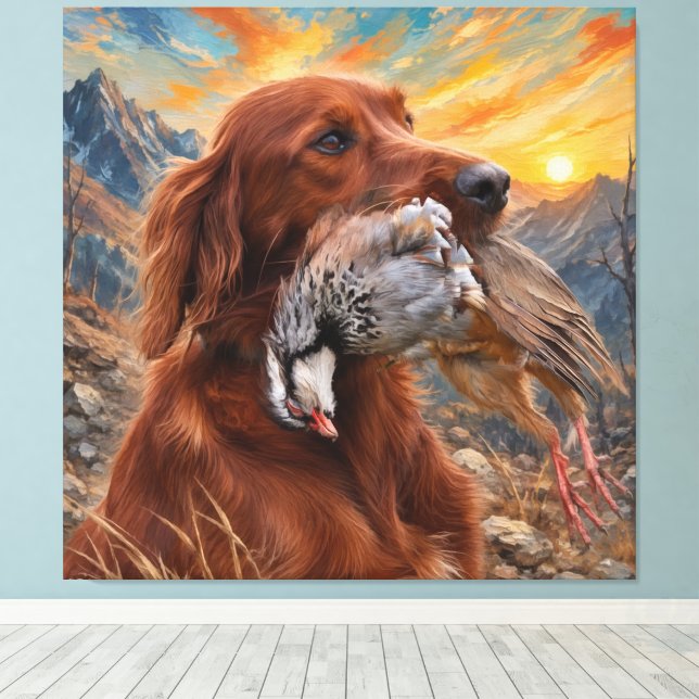 Lienzo Setter Irlandés con Perdiz Chucar ,Arte  (Insitu (piso de madera))