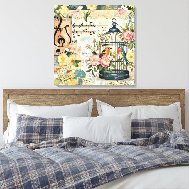 Lienzo Shabby Chic Birdcage Canvas Art (Insitu(Dormitorio))
