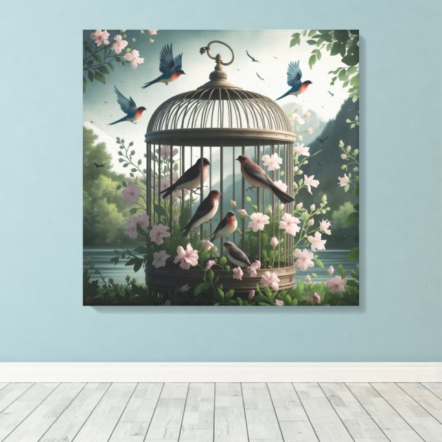 Lienzo Shabby Chic Birdcage Canvas Art (Insitu (piso de madera))
