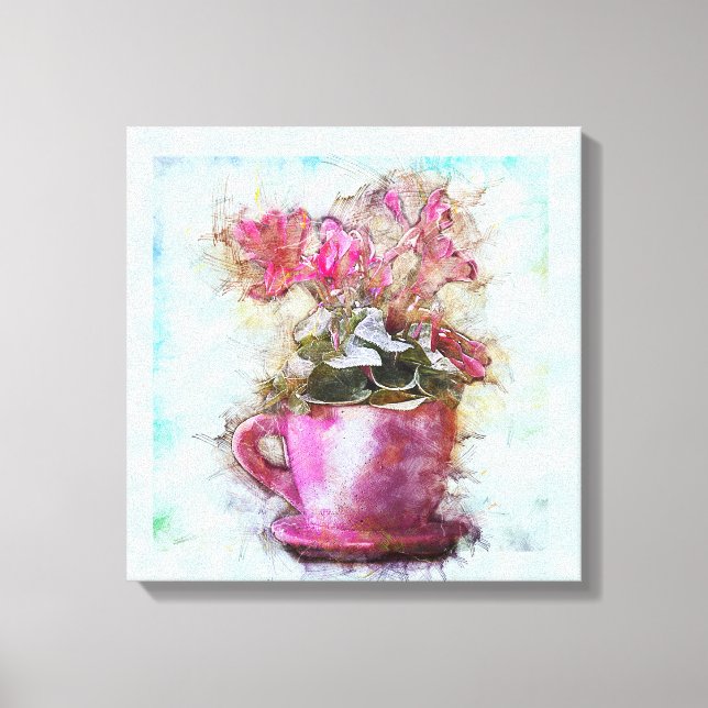 Lienzo Shabby Chic Violets Lilac Cup Saucer (Anverso)