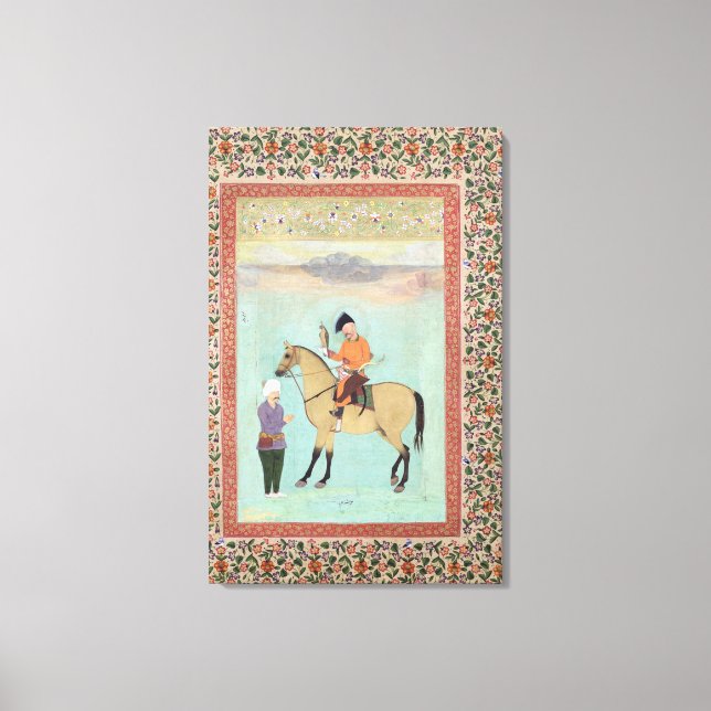 Lienzo Shah Abbas a caballo sosteniendo un halcón (Anverso)