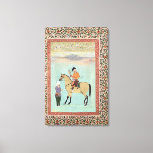 Lienzo Shah Abbas en un caballo que sostiene un halcón