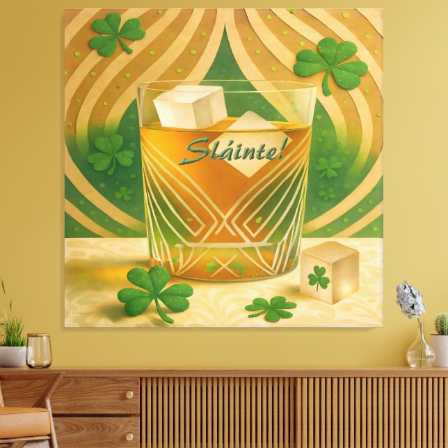 Lienzo Shamrocks Irish Whiskey Tumbler "Sláinte!" (Insitu (Sala de estar))