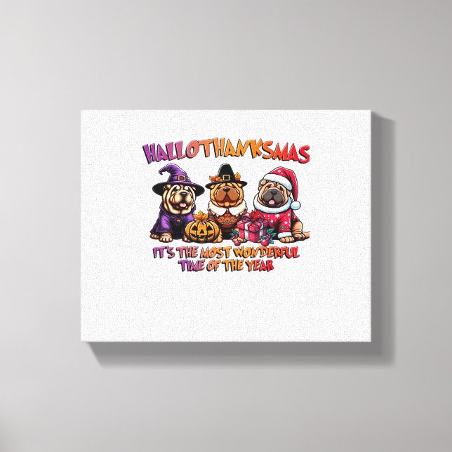 Lienzo Shar Pei Halloween Navidades de Acción de Gracias  (Anverso)
